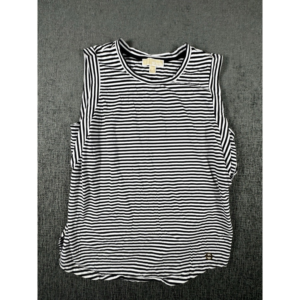 MICHAEL Michael Kors Womens XL Round Neck Sleeveless Blackβ White Striped Top